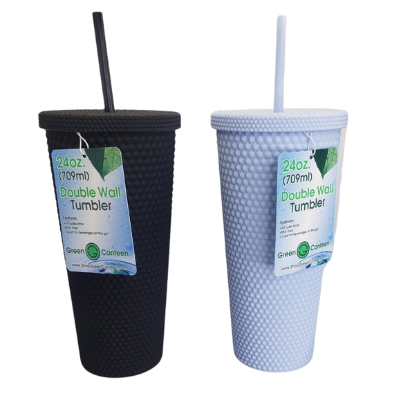 Green Canteen Double Wall Tumbler 24 Oz BPA Free Set Of Two (2) Black & Blue - Picture 1 of 4